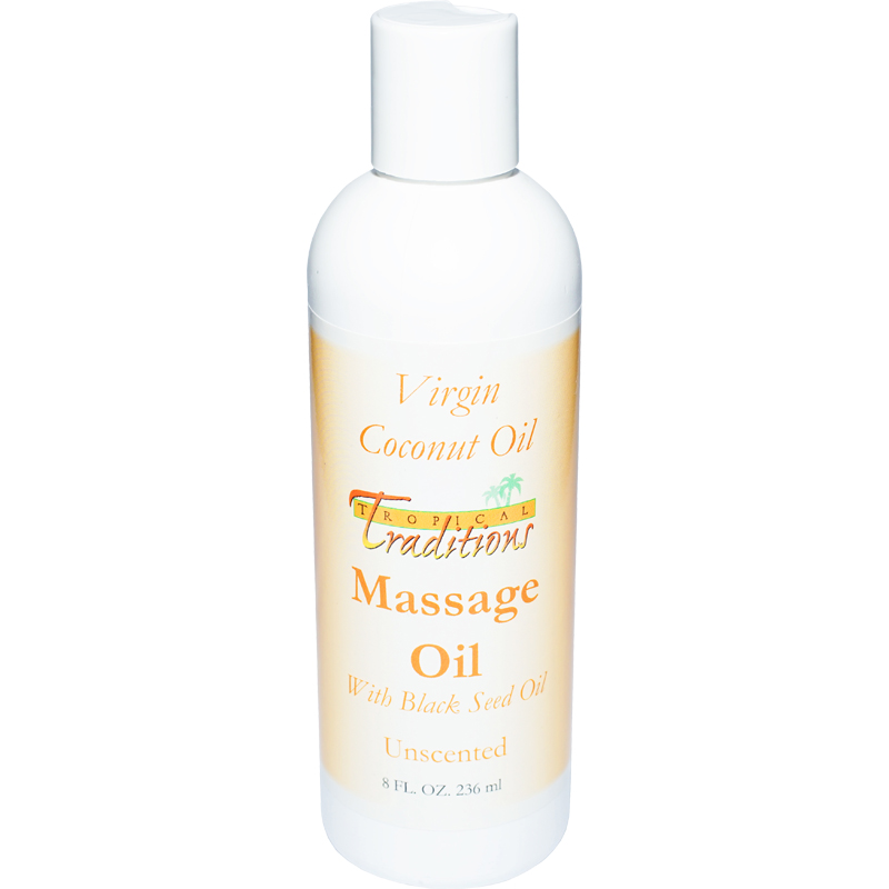 Virgin Coconut Oil Massage Oil with Black Seed Oil - Unscented - 8 oz.